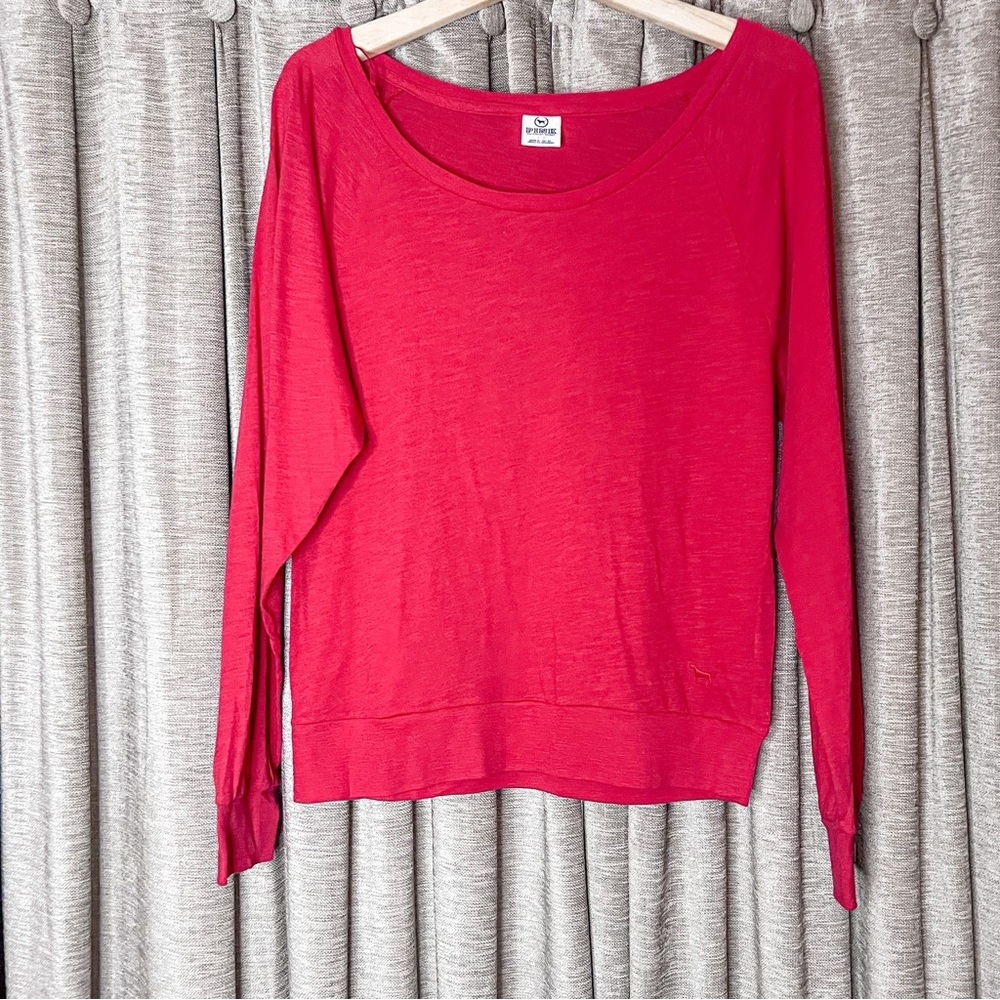 PINK Victoria’s Secret Y2K Red Scoopneck Long Sleeve Top Size Small
